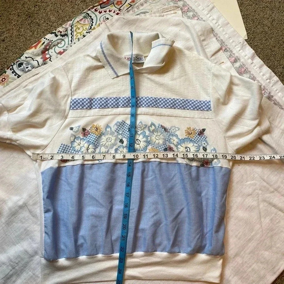 Vintage 80s Land’nSea Cottagecore Traditional Floral Embroidery Shirt Women S/M - Picture 3 of 4